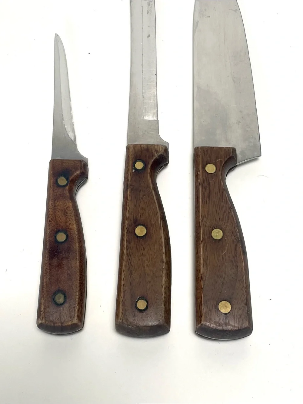 Vintage 1776 The All Americans Knife Set 3 Pc USA Chef Slicing Paring Walnut